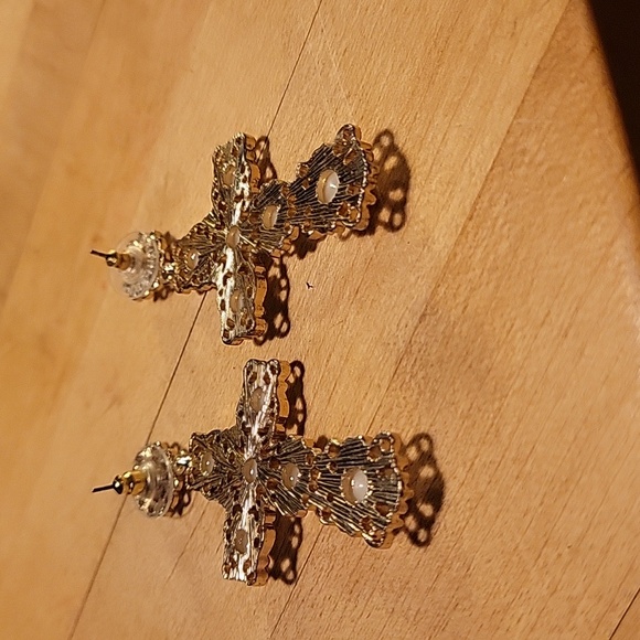 Jeweled Cross Stud Earrings - Picture 2 of 2